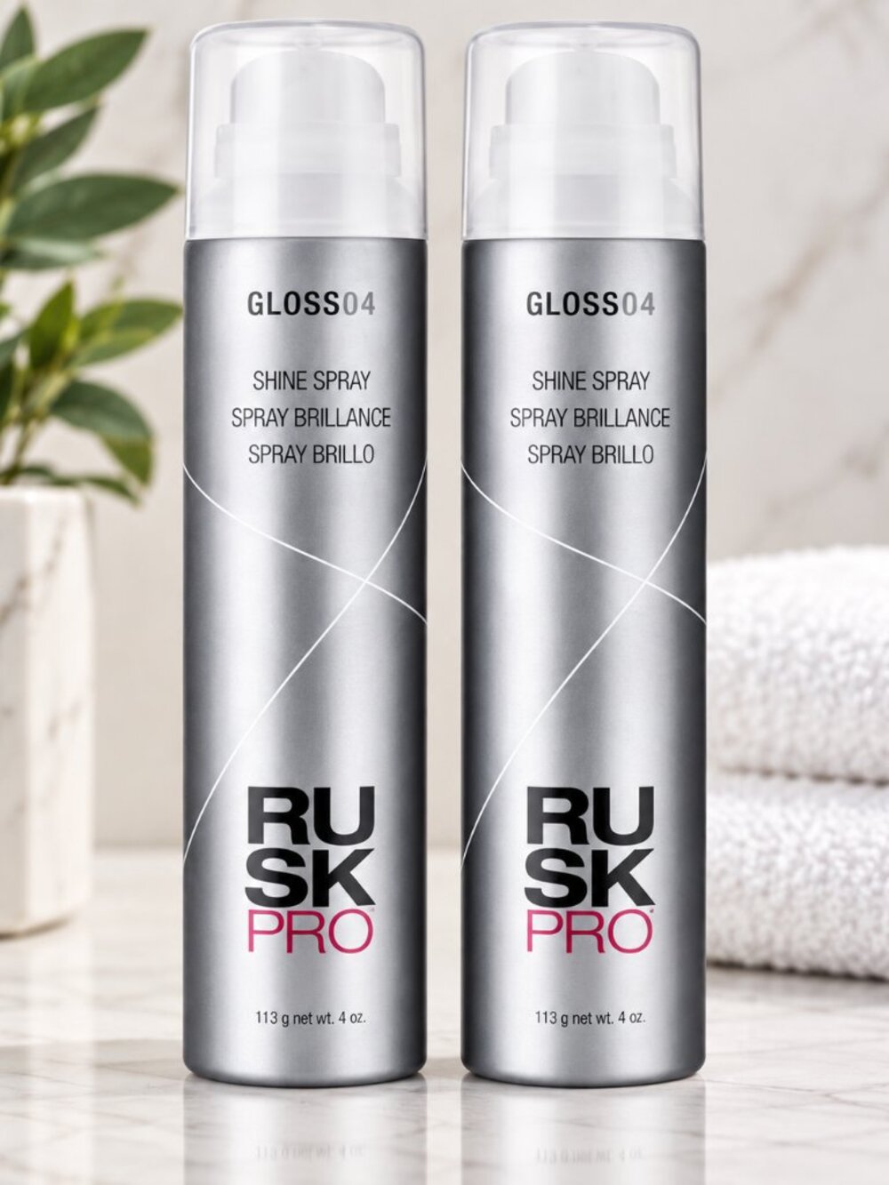 MSRP $40 | RUSK Pro Gloss04 Shine Spray Hairspray – 4 oz / 113 g – 2 PACK – NEW